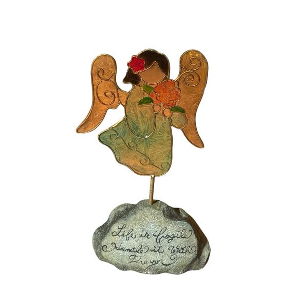 Stained‎ Glass Angel Figurine Faux Rock Base Inspirational Quote 7" Sun Catcher - Picture 2 of 7